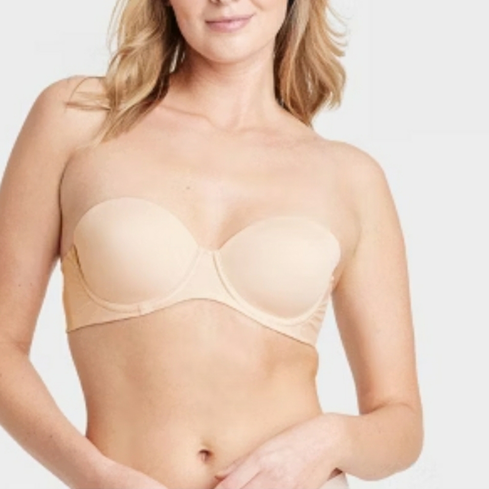 Auden Lightly Lined Strapless Bra 38D Beige Mesh High Support